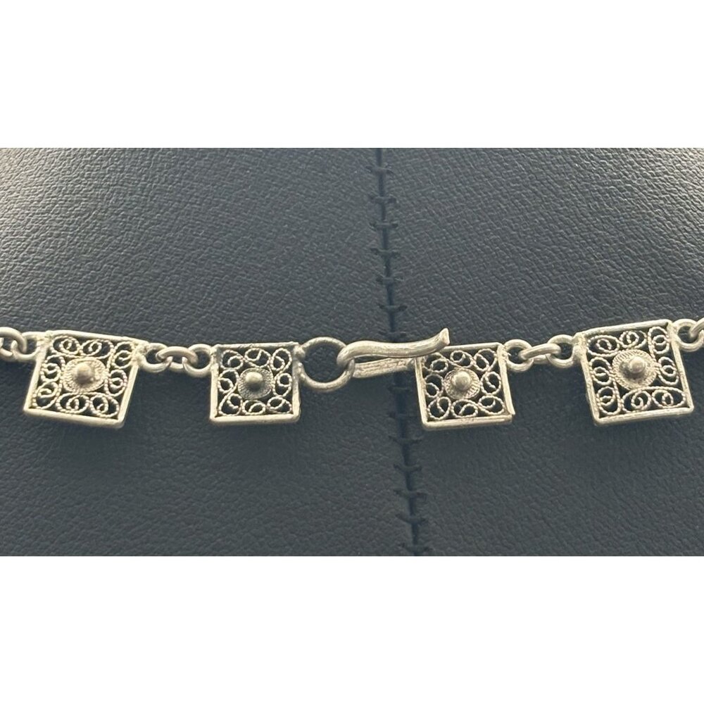 Vintage European Silver Delicate Filigree Squares Components With Dangles Collar - Picture 13 of 13
